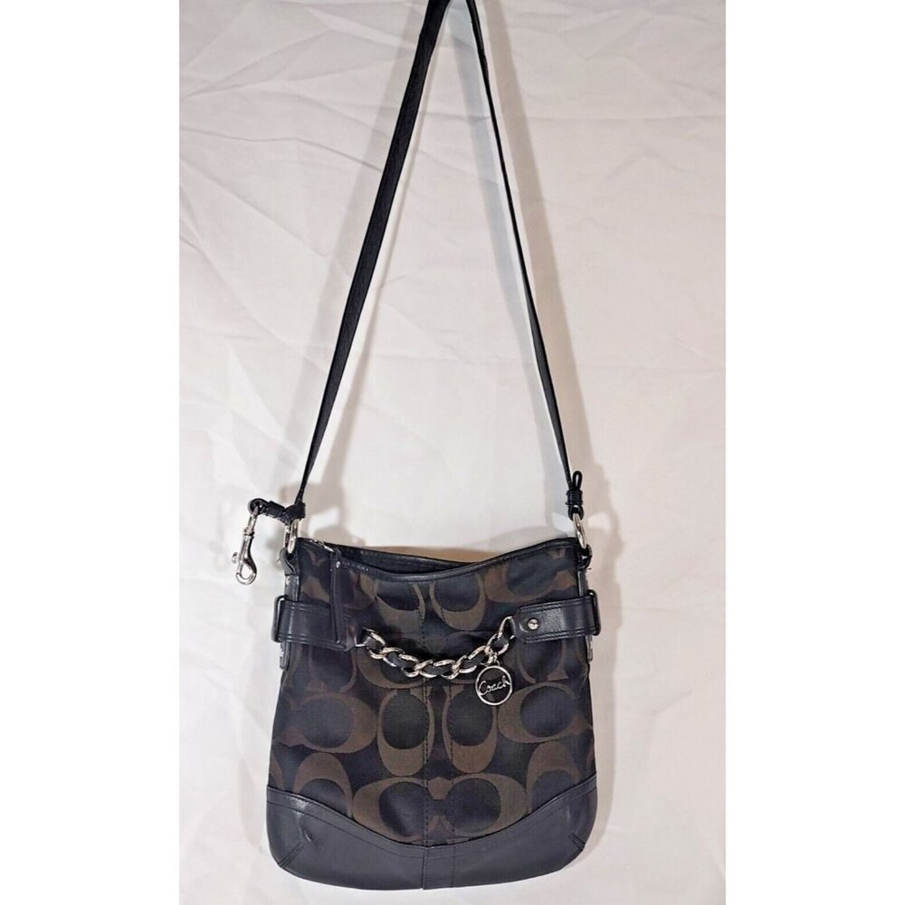 Coach Canvas/Leather F19730 Signature Crossbody Optic Chain Black Shoulder Bag - Picture 4 of 10